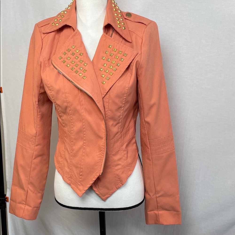 Gold Studded peach moto Jacket - Picture 15 of 17